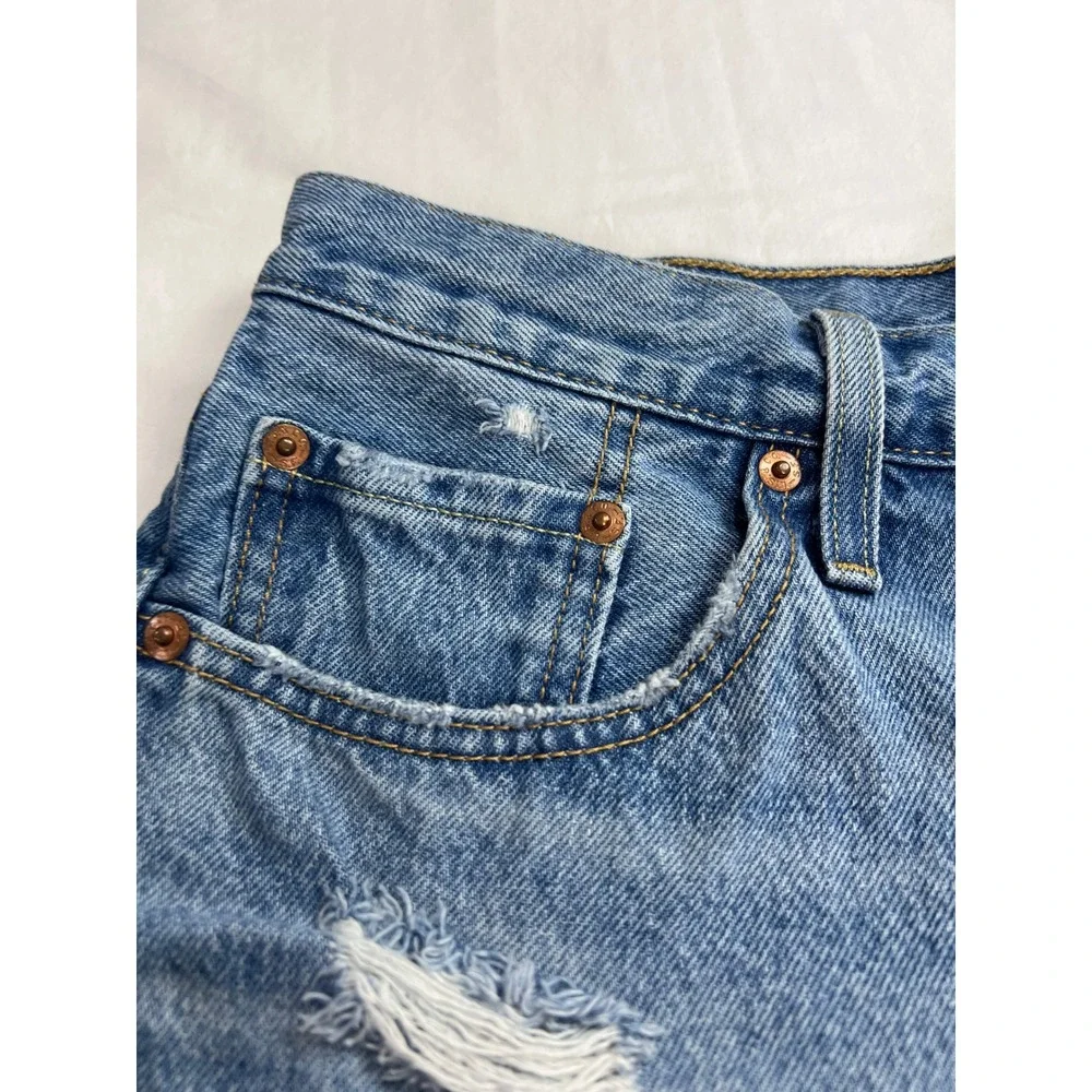 Levi's 501 Original‎ Cut Off Shorts Women 29 Blue Distressed Denim High Rise F1